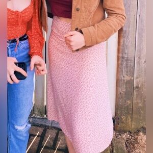 Brandy Melville Pink Floral Midi Skirt